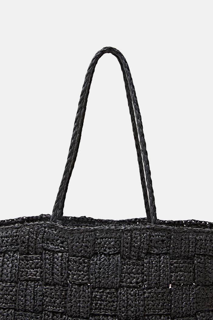 Kabelka tote bag, ze tkané slámy, BLACK, detail image number 1