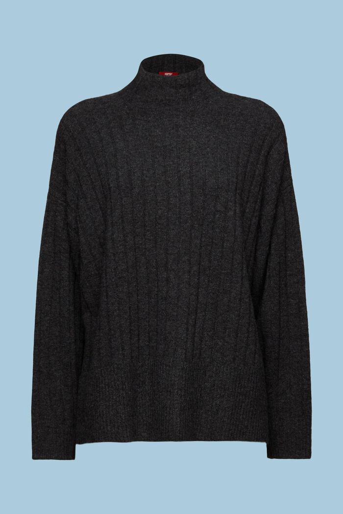 Plochý pulovr z žebrové pleteniny, ANTHRACITE, detail image number 6