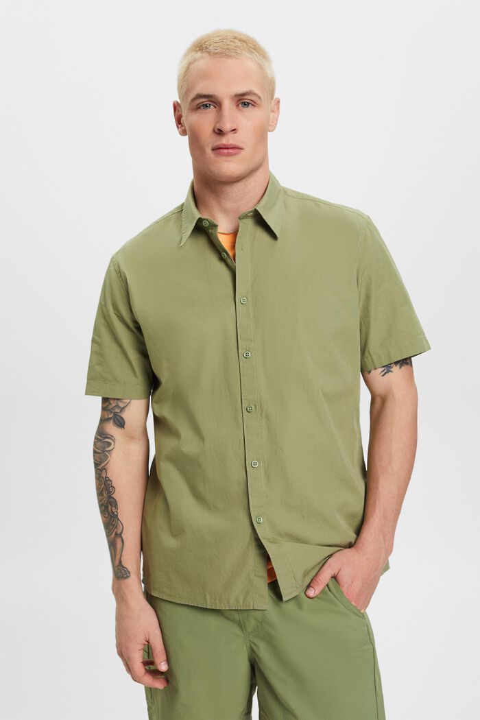 Bavlněná košile z udržitelné bavlny, s krátkým rukávem, LIGHT KHAKI, detail image number 0