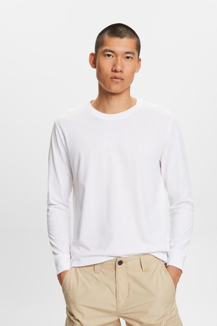 Žerzejové tričko s dlouhým rukávem, 100 % bavlna, WHITE, detail image number 0