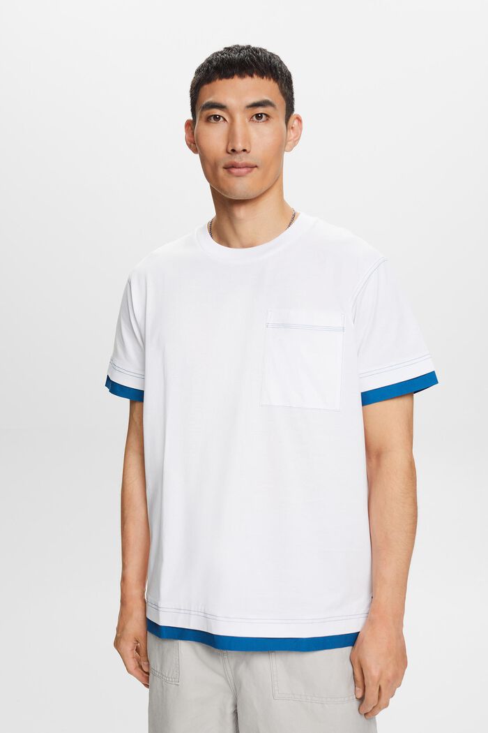 Tričko s kulatým výstřihem ke krku, s vrstveným vzhledem, 100% bavlna, WHITE, detail image number 0