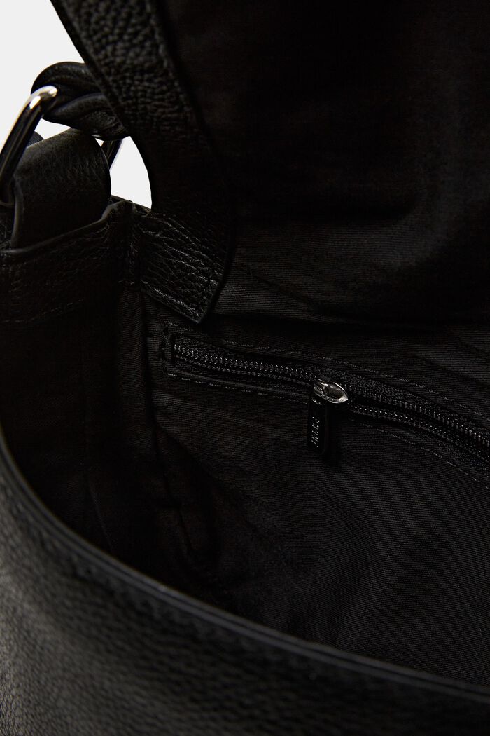 Kožená sedlová kabelka s dekorativními pruhy, BLACK, detail image number 3