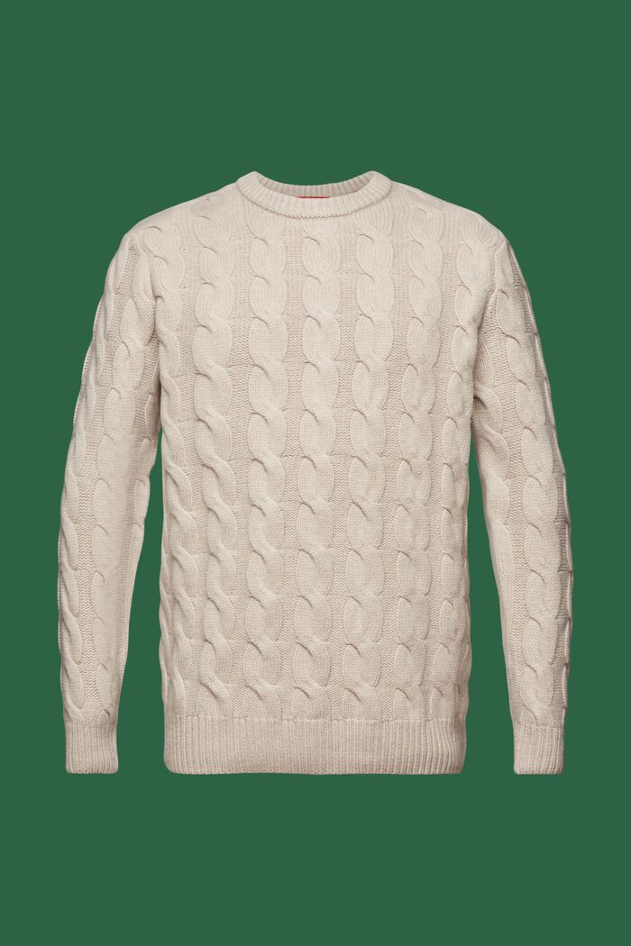Vlněný pulovr z copánkové pleteniny, LIGHT TAUPE, detail image number 6