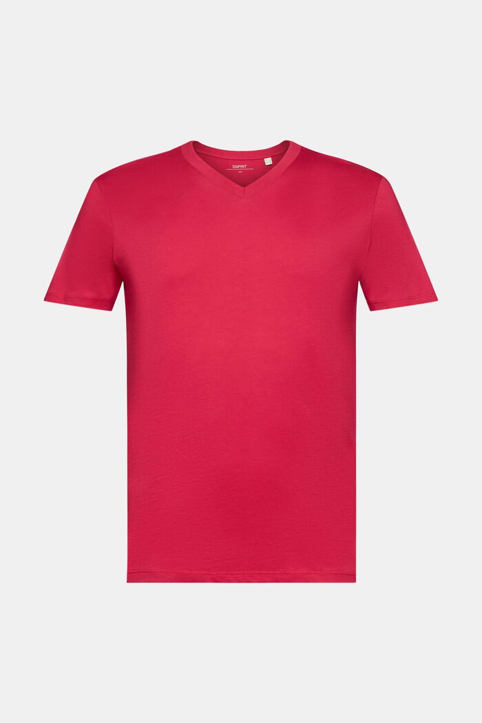 Bavlněné tričko Slim Fit se špičatým výstřihem, DARK PINK, detail image number 5
