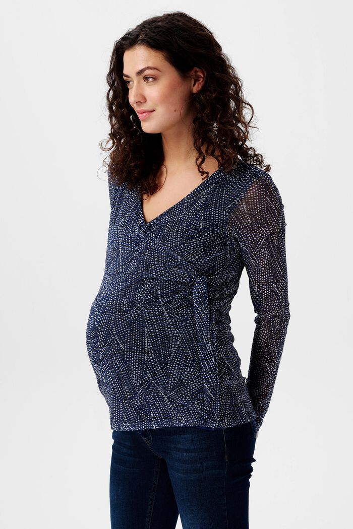 Potištěné těhotenské tričko s překřížením, DARK BLUE, detail image number 0