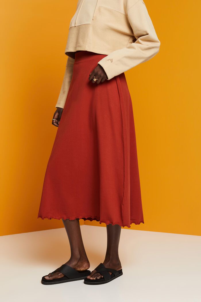 Žerzejová midi sukně, udržitelná bavlna, TERRACOTTA, detail image number 0