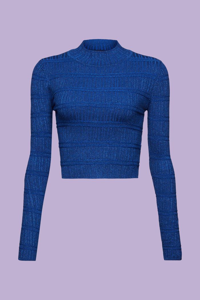 Zkrácený pulovr s přízí lamé a nízkým rolákem, BRIGHT BLUE, detail image number 6