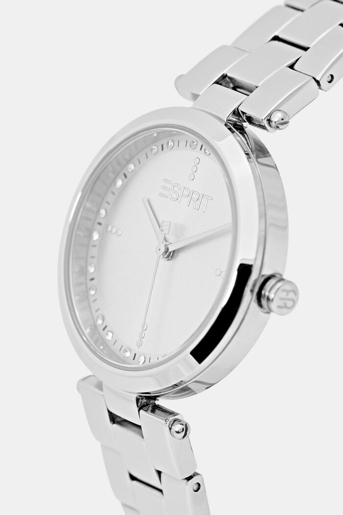 Nerezové hodinky s článkovým páskem a zirkony, SILVER, detail image number 1