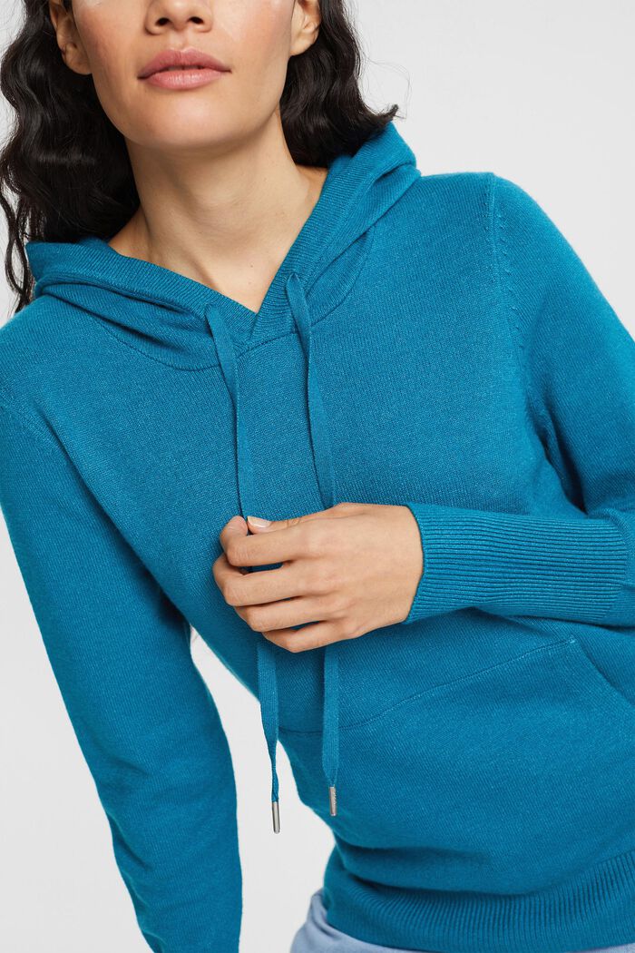 Pletený pulovr s kapucí, TEAL BLUE, detail image number 0