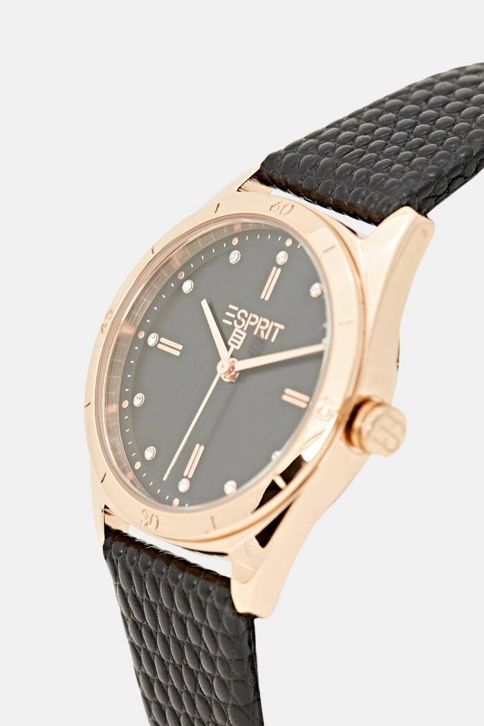 Nerezové hodinky se strukturovaným koženým páskem, BLACK, detail image number 1