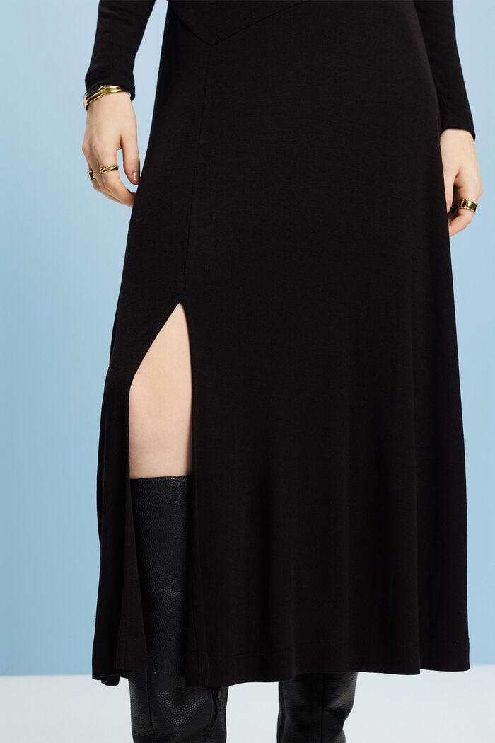 Úpletové maxi šaty s přiléhavým rolákovým límcem, BLACK, detail image number 1