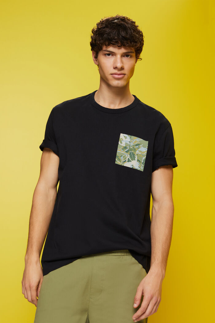 Žerzejové tričko s potiskem na hrudi, 100% bavlna, BLACK, detail image number 0