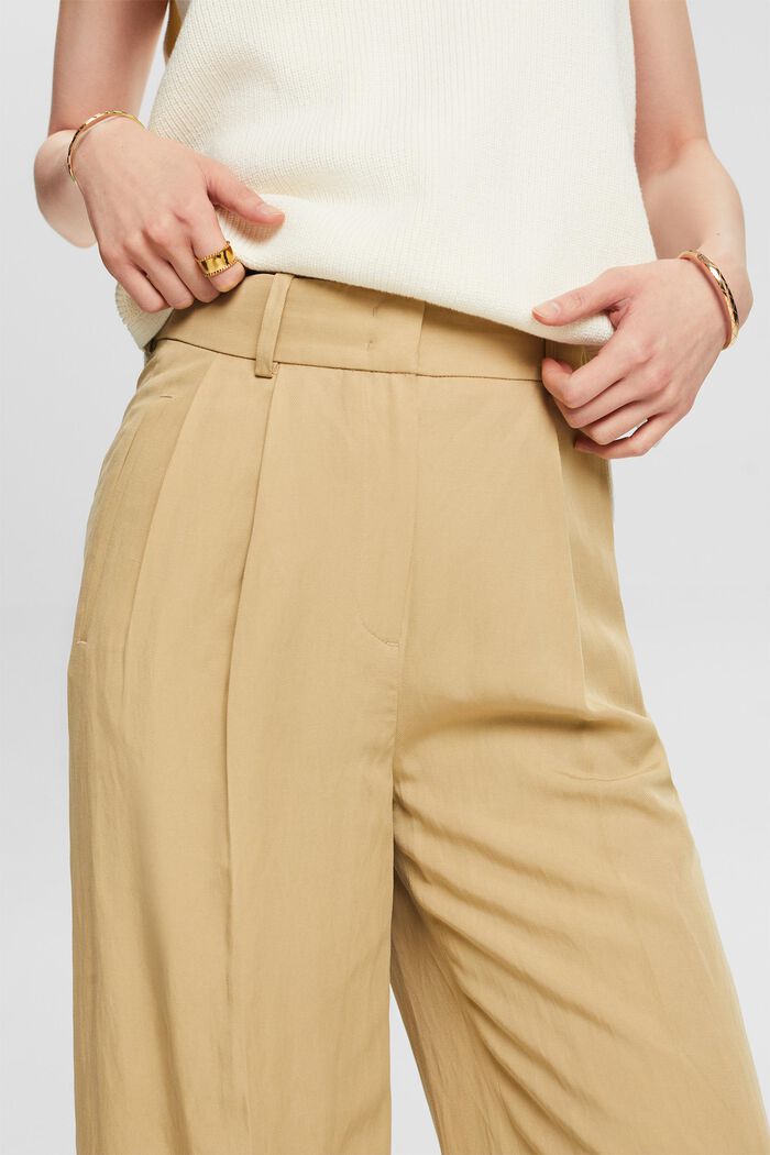 Kalhotová sukně, široké nohavice a vysoký pas, BEIGE, detail image number 4