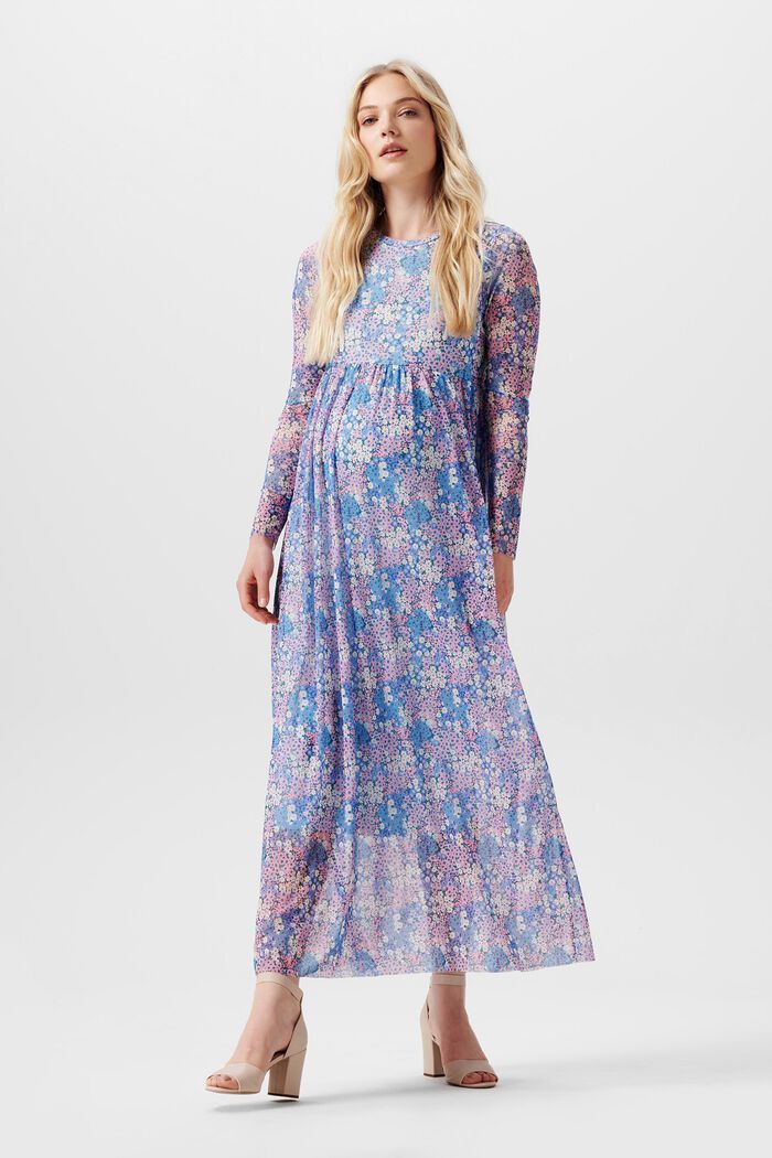 Síťované maxi šaty s květovaným potiskem, LIGHT BLUE, detail image number 0