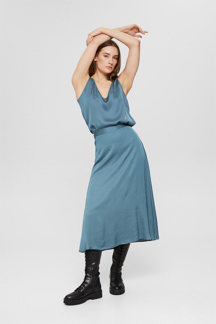 Midi sukně se vzhledem saténu, LENZING™ ECOVERO™, PETROL BLUE, detail image number 6