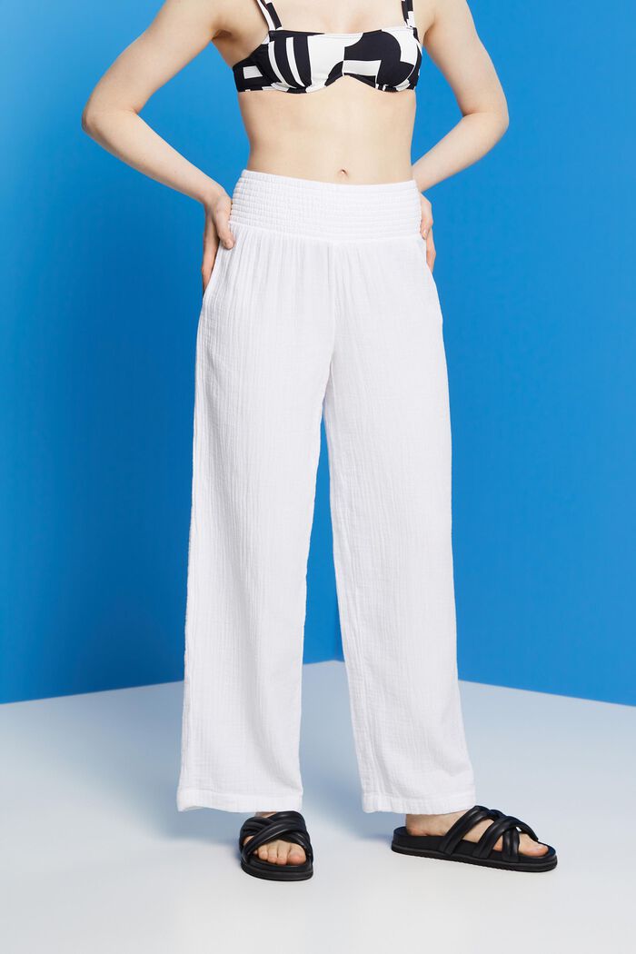 Kalhoty se širokými nohavicemi, 100% bavlna, WHITE, detail image number 0