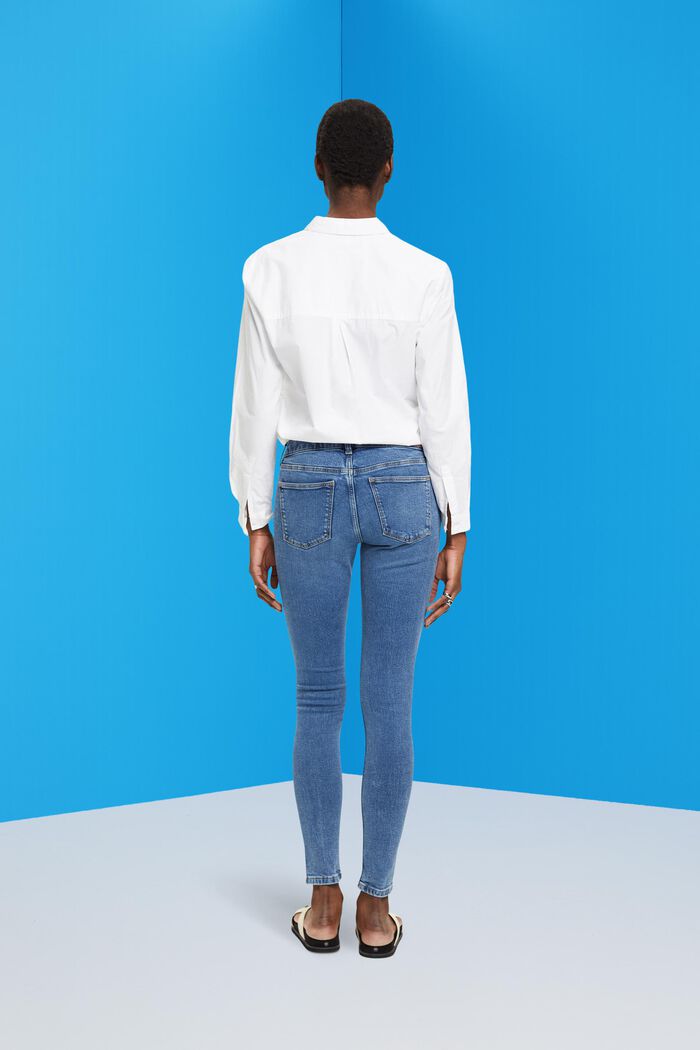 Úzké skinny džíny se středně vysokým pasem a kapsami na zip, BLUE MEDIUM WASHED, detail image number 3