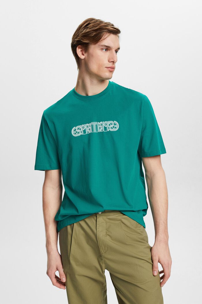 Tričko s volnějším střihem Relaxed Fit a natištěným logem, EMERALD GREEN, detail image number 0