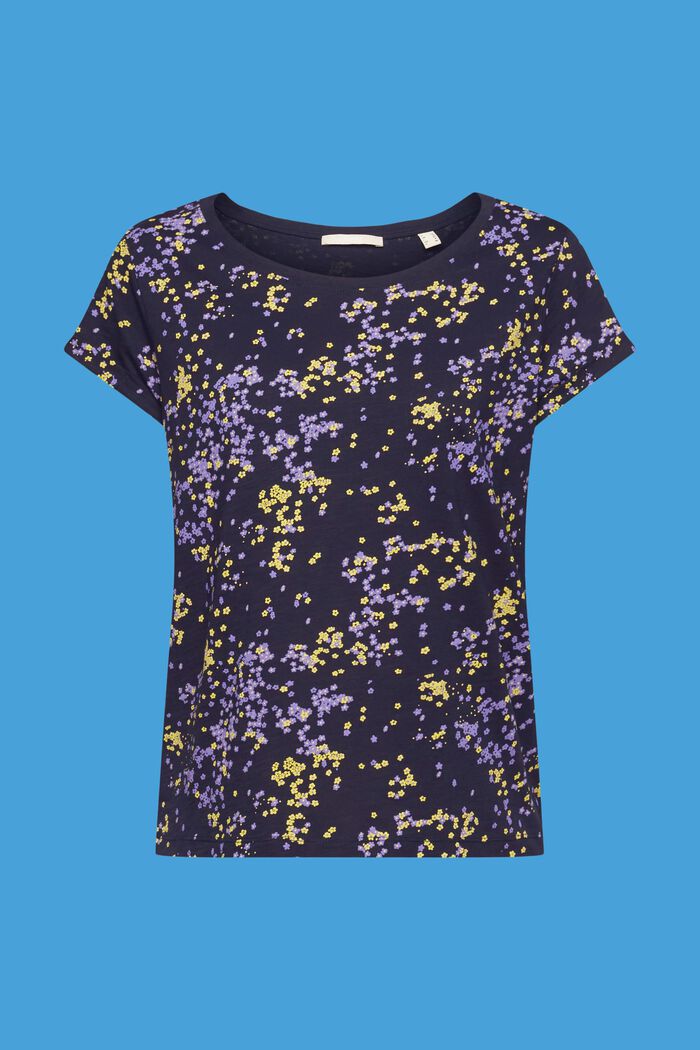 Bavlněné tričko s květinovým potiskem, NAVY, detail image number 5