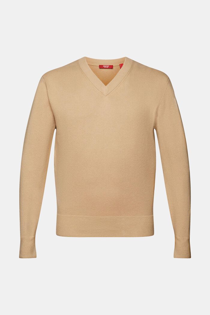 Basic pulovr se špičatým výstřihem, směs s vlnou, SAND, detail image number 5