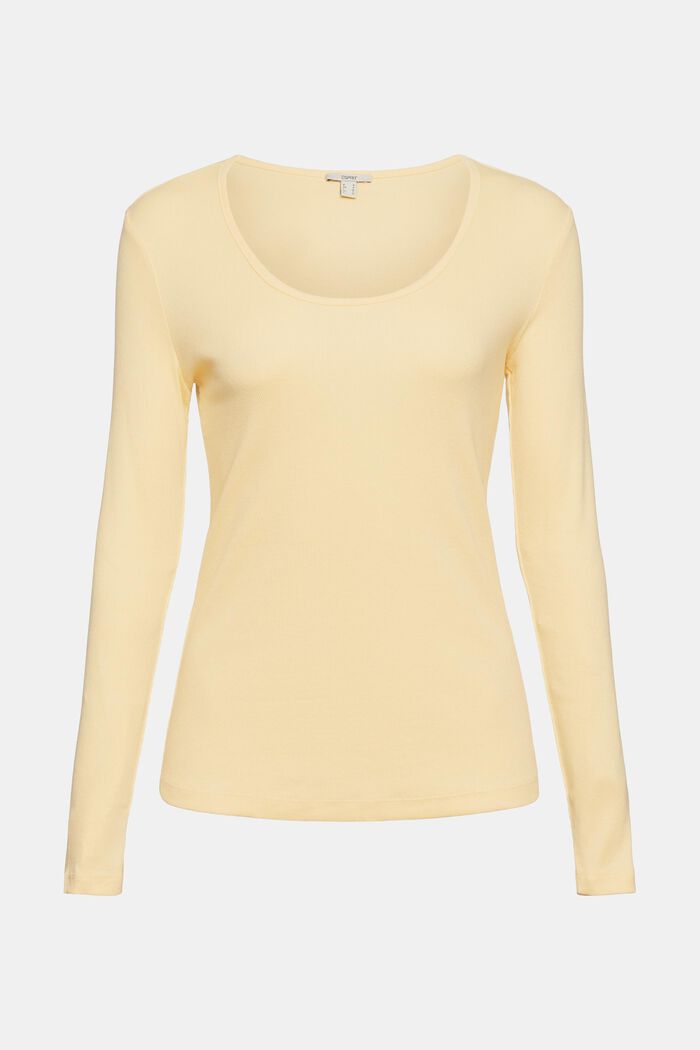 Žebrové tričko s dlouhým rukávem, ze směsi s bio bavlnou, PASTEL YELLOW, detail image number 6