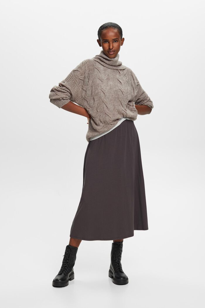 Pletený pulovr s copánkovým vzorem a s nízkým rolákem, BROWN GREY, detail image number 3
