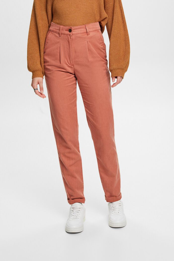 Kalhoty chino, se středně vysokým pasem, směs s bavlnou, TERRACOTTA, detail image number 0