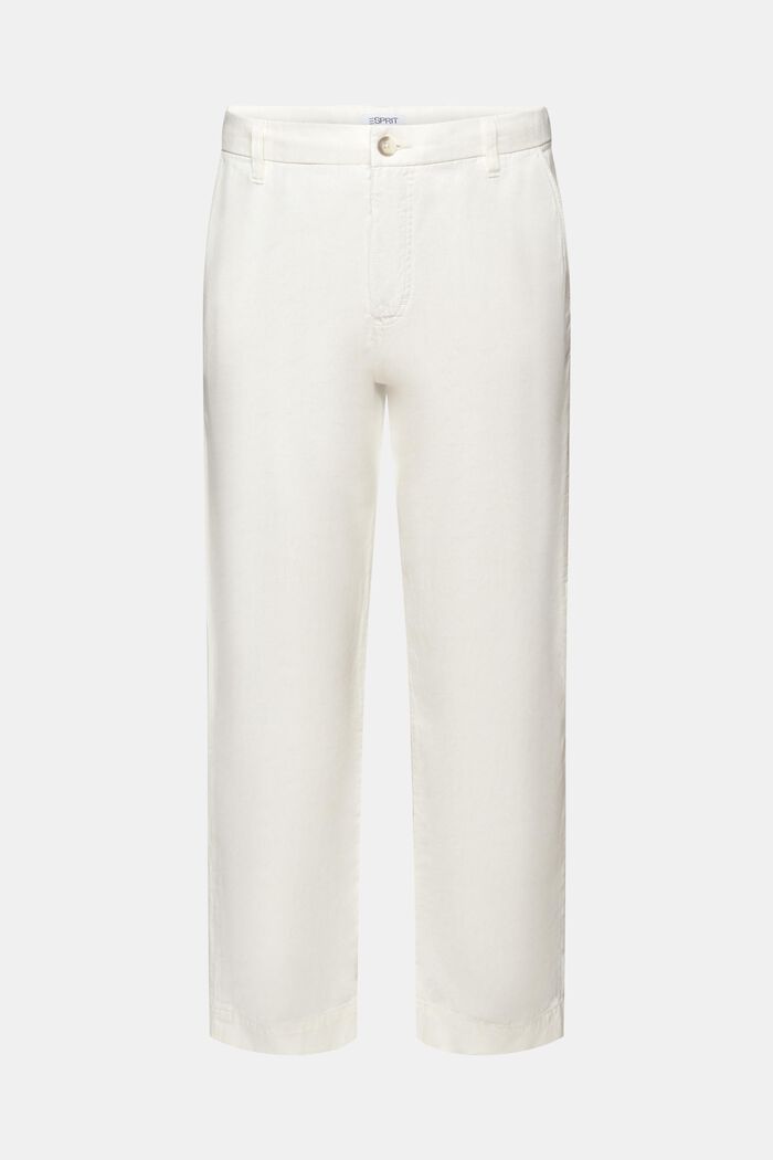 Rovné kalhoty ze směsi lnu a bavlny, OFF WHITE, detail image number 7