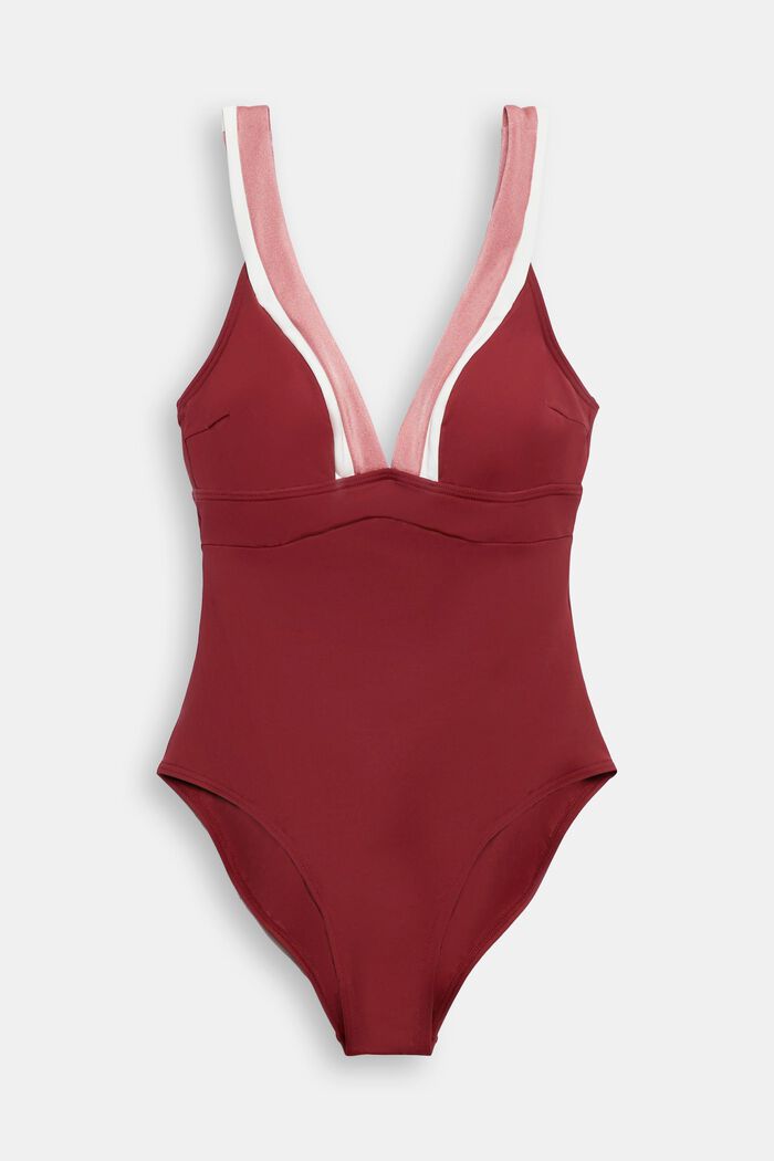 Trojbarevné jednodílné plavky, DARK RED, detail image number 4