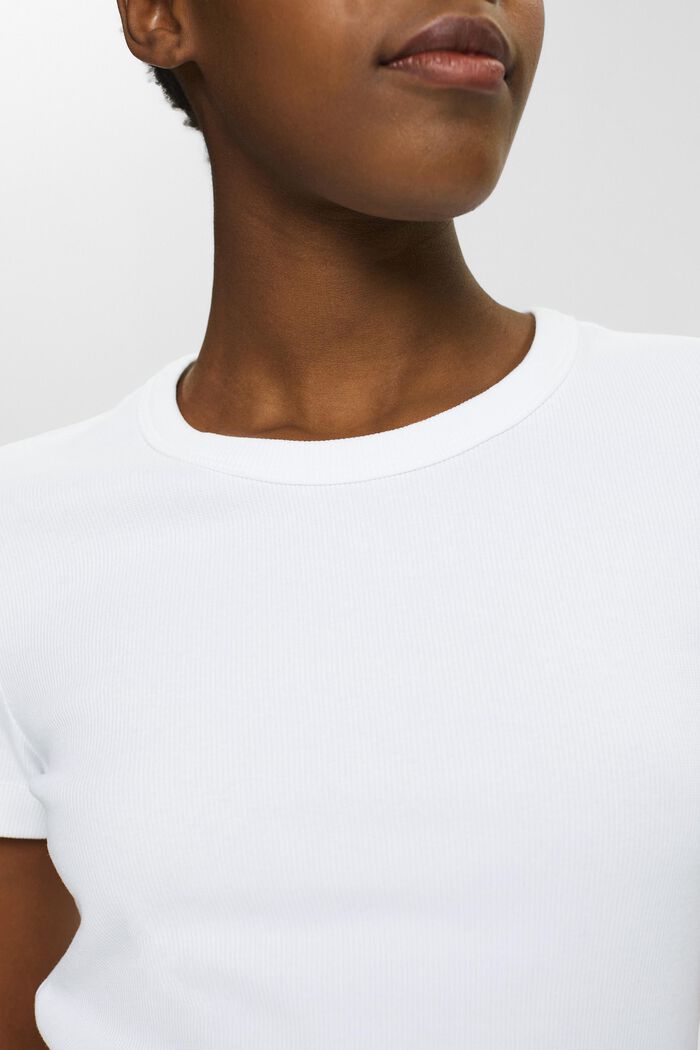 Žebrové tričko s kulatým výstřihem ke krku, WHITE, detail image number 2