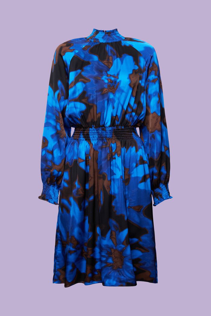 Saténové šaty s řasením a potiskem, BRIGHT BLUE, detail image number 6