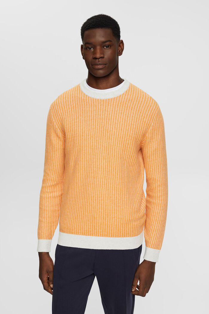 Dvoubarevný pulovr z žebrové pleteniny, LIGHT ORANGE, detail image number 0
