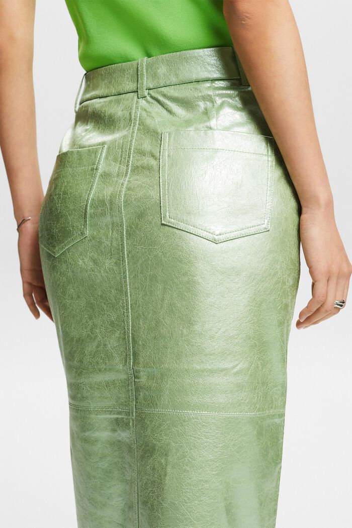 Metalická midi sukně s povrchovou úpravou, LIGHT AQUA GREEN, detail image number 3