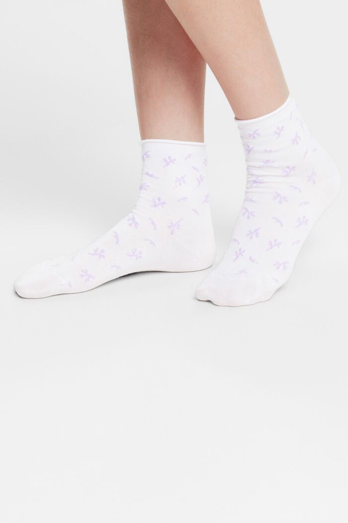 Bavlněné ponožky s potiskem, 2 páry v balení, WHITE/LILAC, detail image number 1