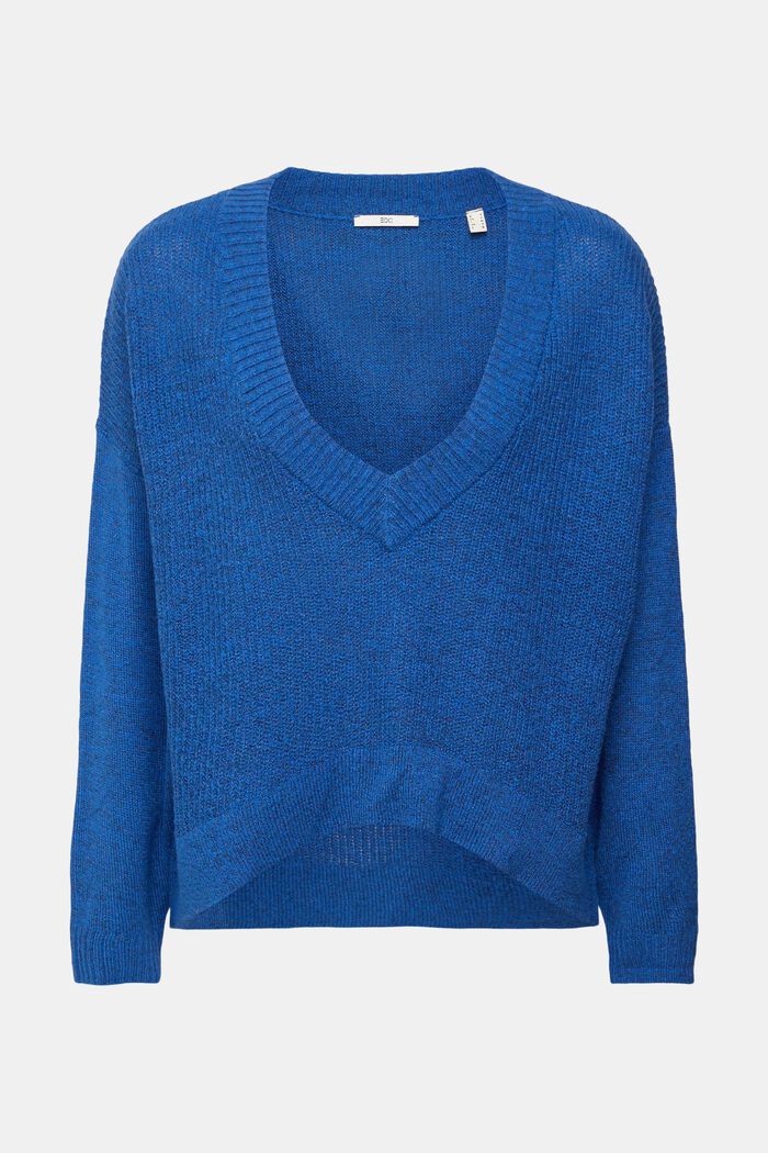 Vlněná směs: pulovr se špičatým výstřihem, BLUE, detail image number 5