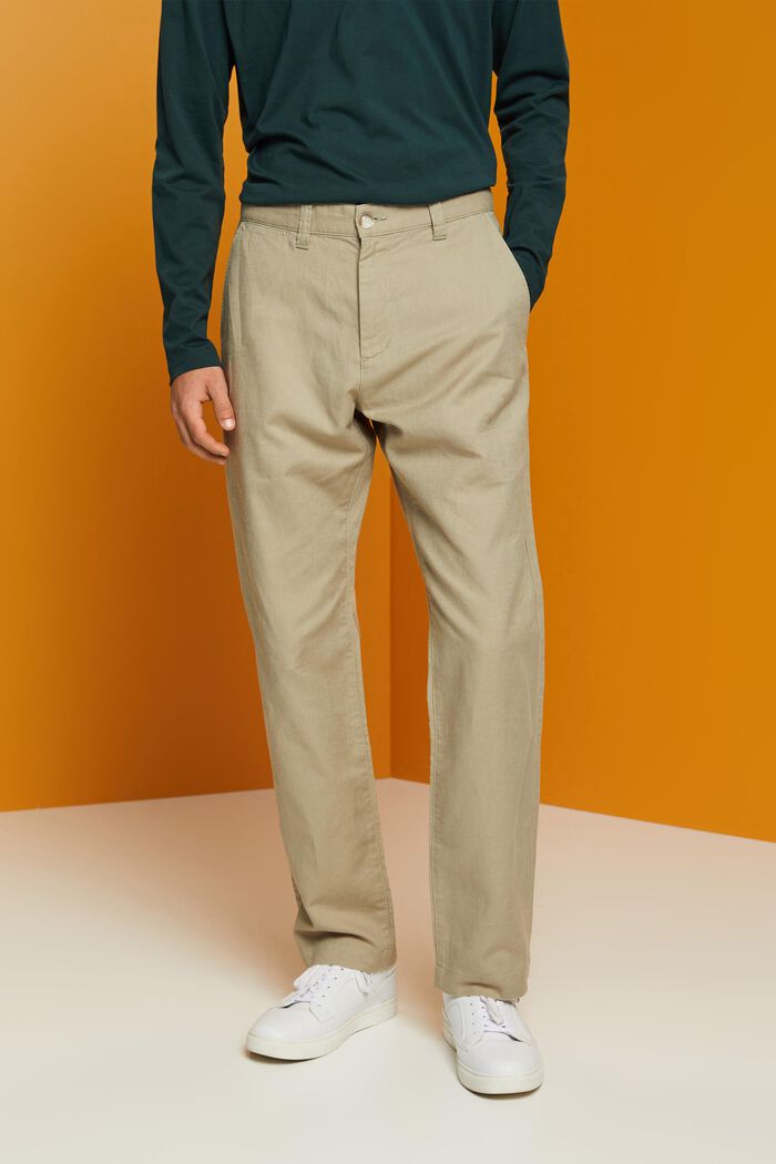 Kalhoty ze směsi bavlny a lnu, LIGHT GREEN, detail image number 0