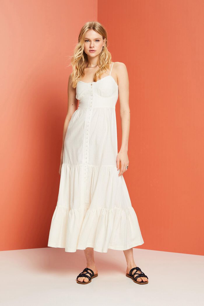 Stupňovité maxi šaty s knoflíky na předním dílu, WHITE, detail image number 4