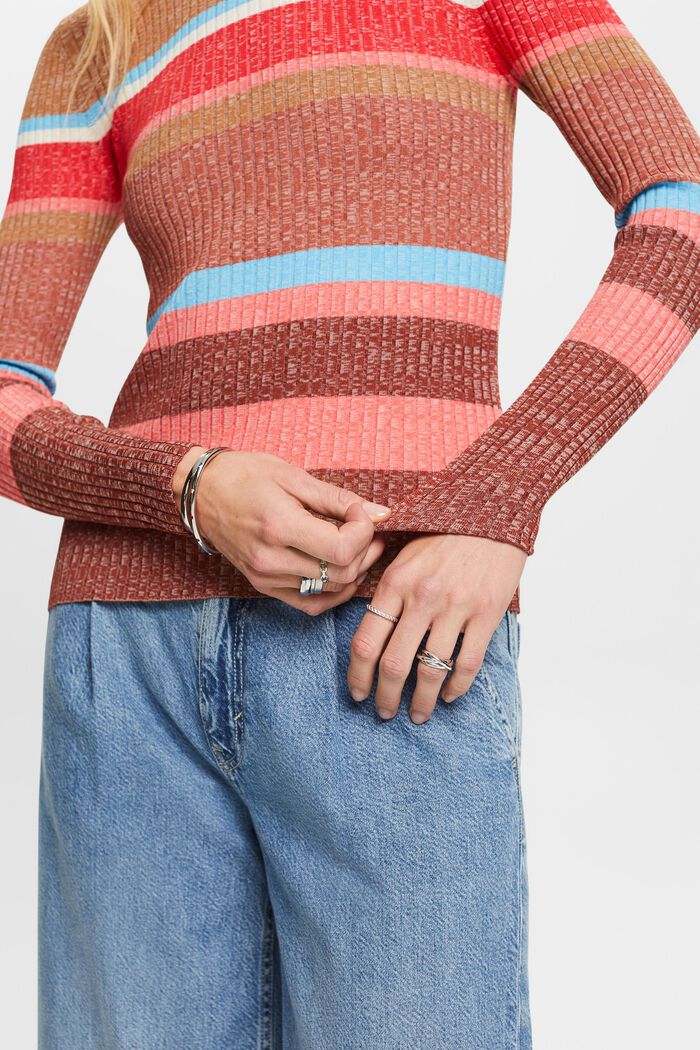 Pruhovaný pulovr z žebrové pleteniny, LENZING™ ECOVERO™, RUST BROWN, detail image number 2