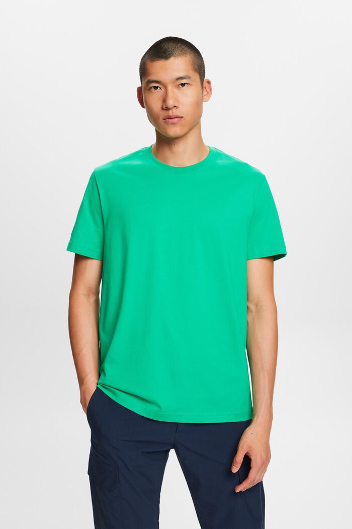 Tričko s kulatým výstřihem, z žerzeje z bavlny pima, GREEN, detail image number 0