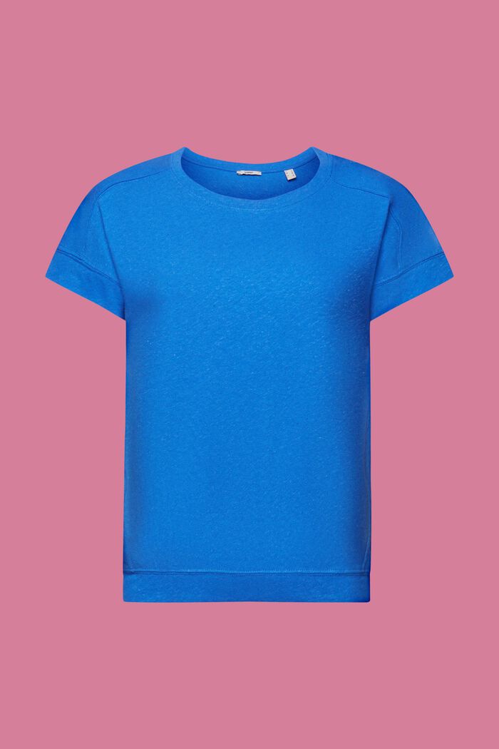 Tričko ze směsi bavlny a lnu, BRIGHT BLUE, detail image number 6