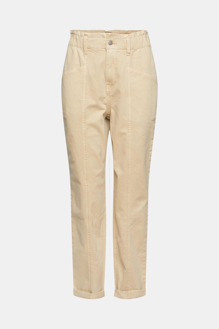Kalhoty s pasem ve stylu paperbag, bio bavlna, BEIGE, overview