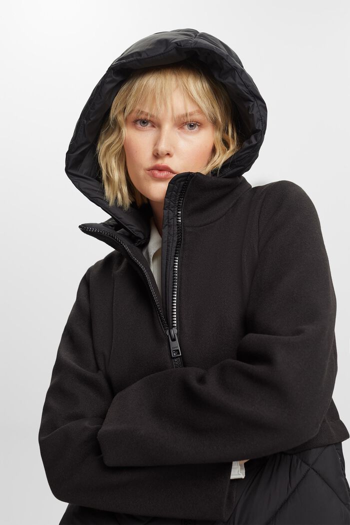 Kabát s kapucí ze směsového materiálu, BLACK, detail image number 7