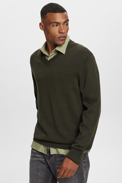 Bavlněný pulovr se špičatým výstřihem