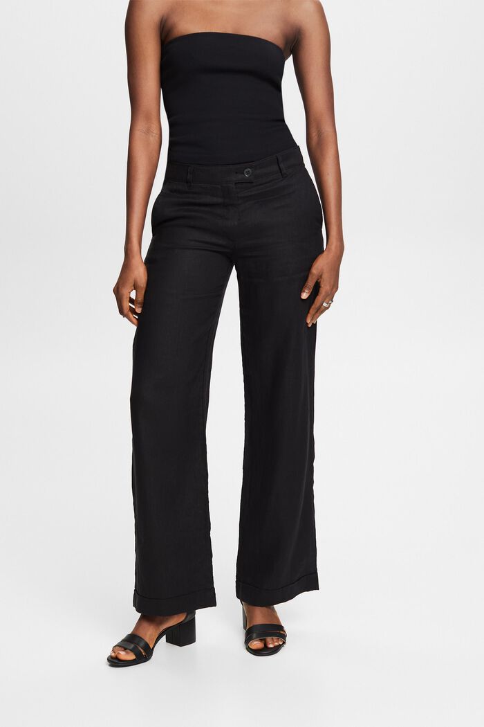 Lněné kalhoty se širokými nohavicemi, BLACK, detail image number 0