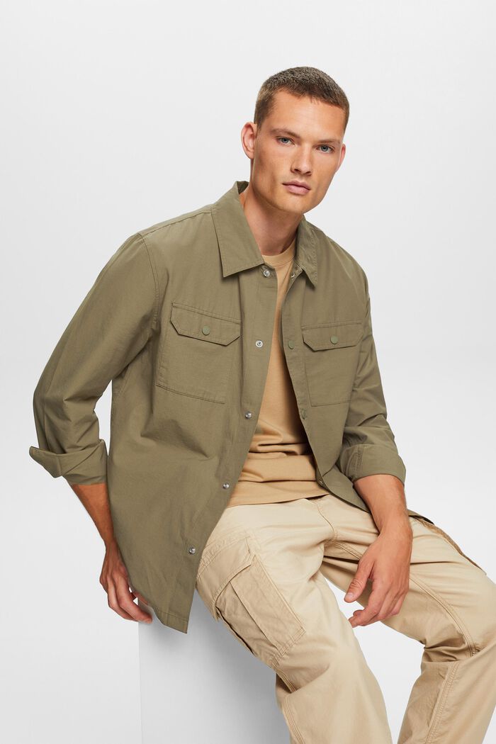 Košile ve stylu utility, směs s bavlnou, KHAKI GREEN, detail image number 0