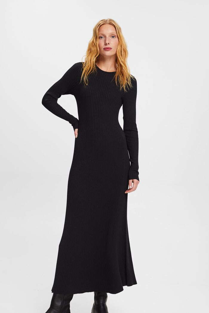 Maxi šaty z žebrovaného úpletu, BLACK, detail image number 0