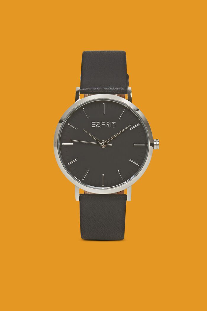 Nerezové hodinky s koženým páskem, SILVER, detail image number 0
