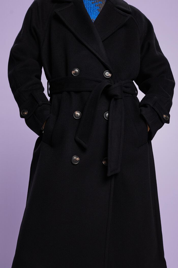 Dvouřadý kabát z vlny a kašmíru, BLACK, detail image number 2