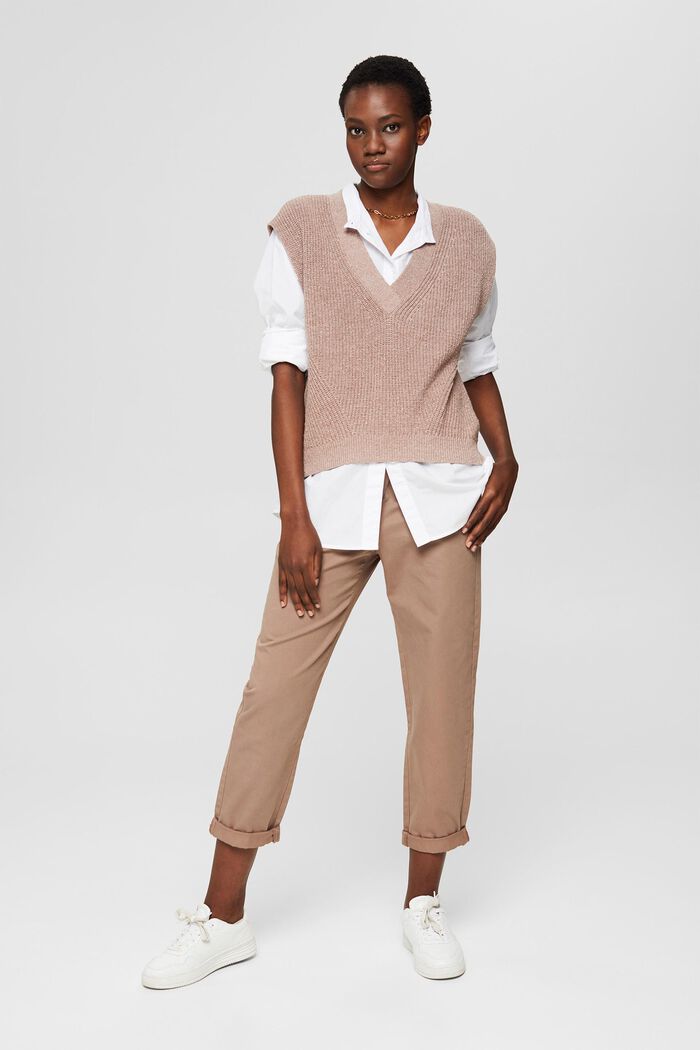 Kalhoty chino s vysokým pasem, 100% bavlna Pima, TAUPE, detail image number 5