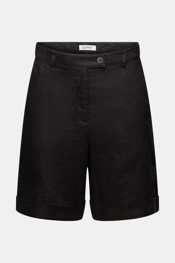 Lněné šortky s ohrnutými manžetami, BLACK, detail image number 6